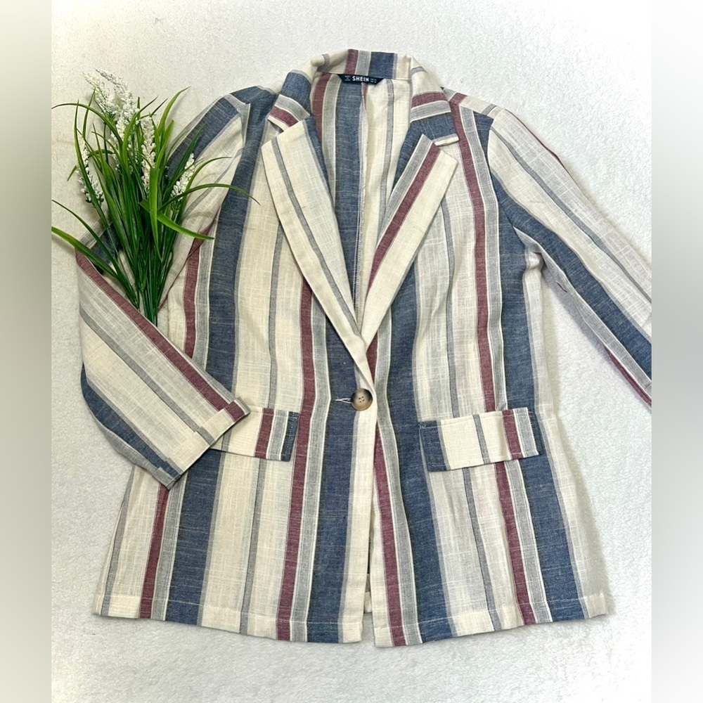 SHEIN Striped Lightweight Longline Blazer - XS